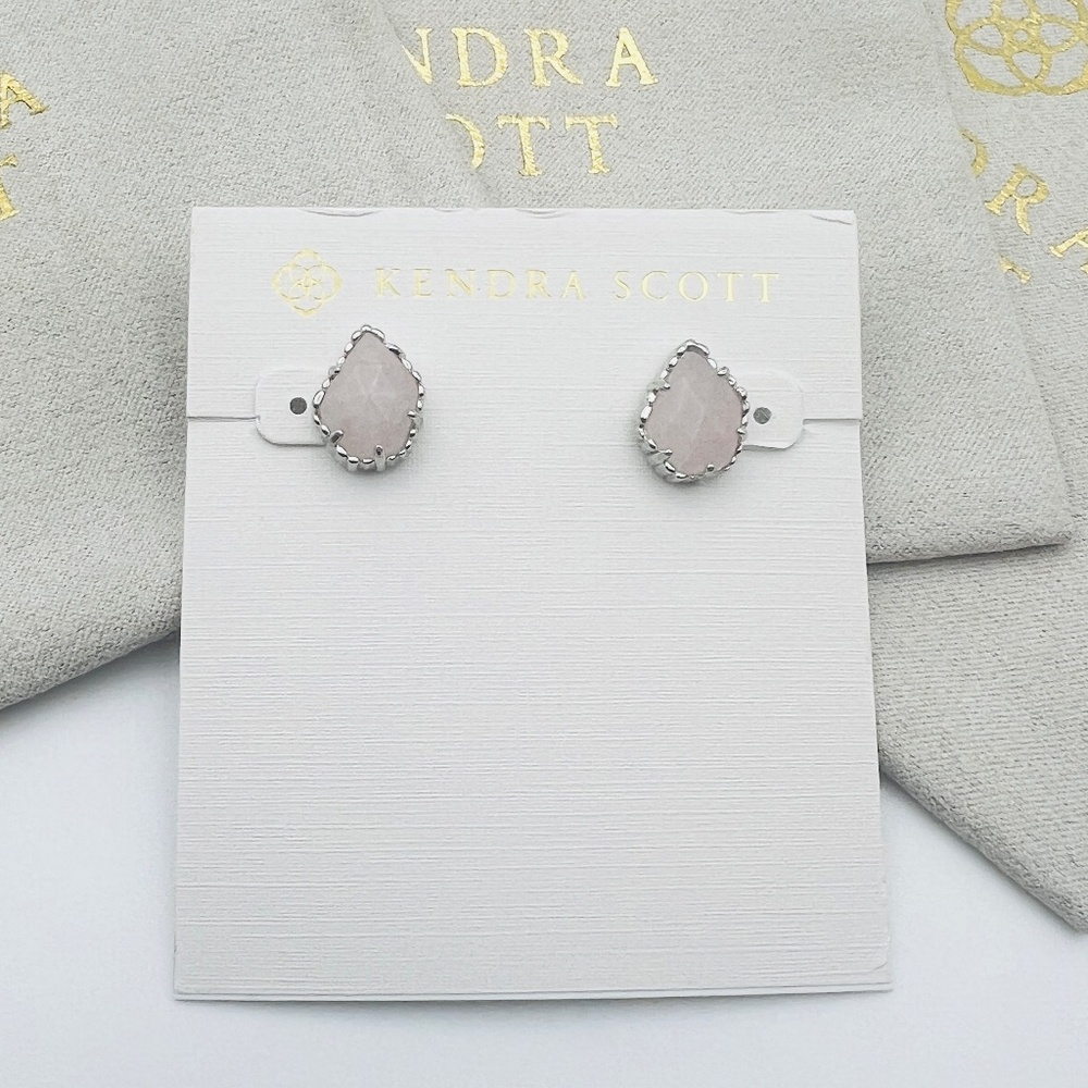 Kendra Scott Tessa Rose Quartz Stud Earrings in Silver